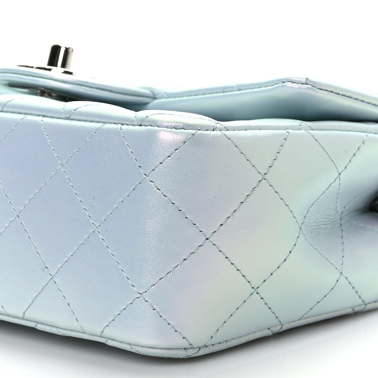 Iridescent Calfskin Quilted Mini Rectangular Flap Light Blue