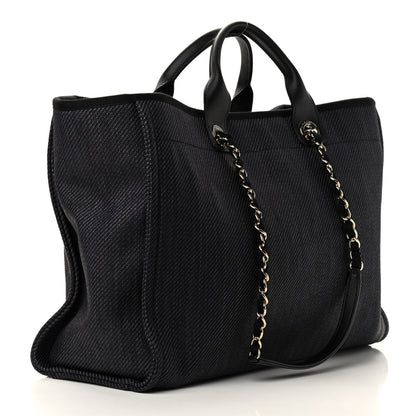 Chanel Mixed Fibers Striped Large Deauville Tote Black 3 of 9