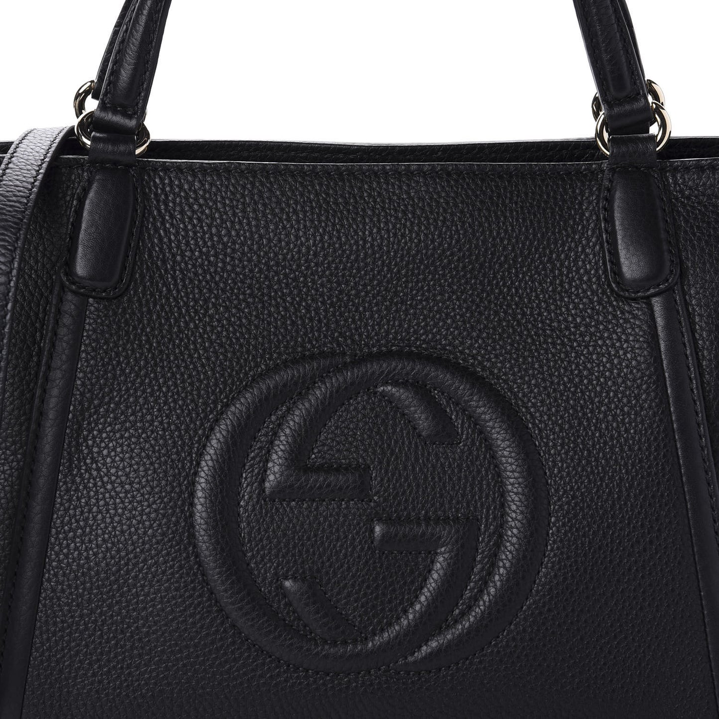 Pebbled Calfskin Small Soho Top Handle Bag Black