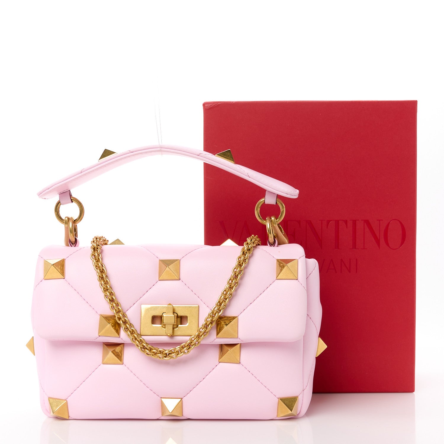Valentino Garavani Nappa Medium Roman Stud Shoulder Bag Pink Borealis 12 of 12