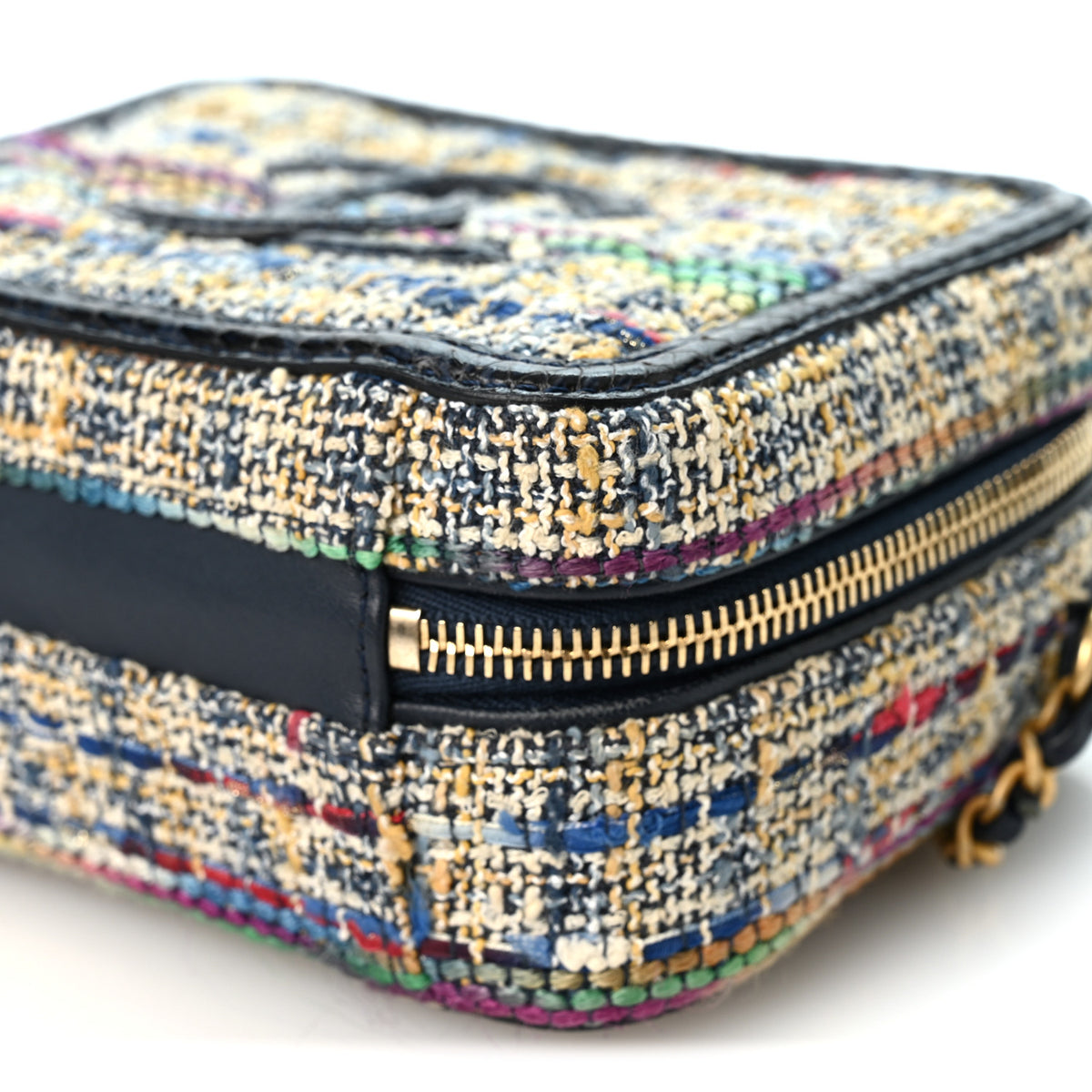 Tweed Snakeskin Quilted Small CC Filigree Vanity Case Navy Multicolor