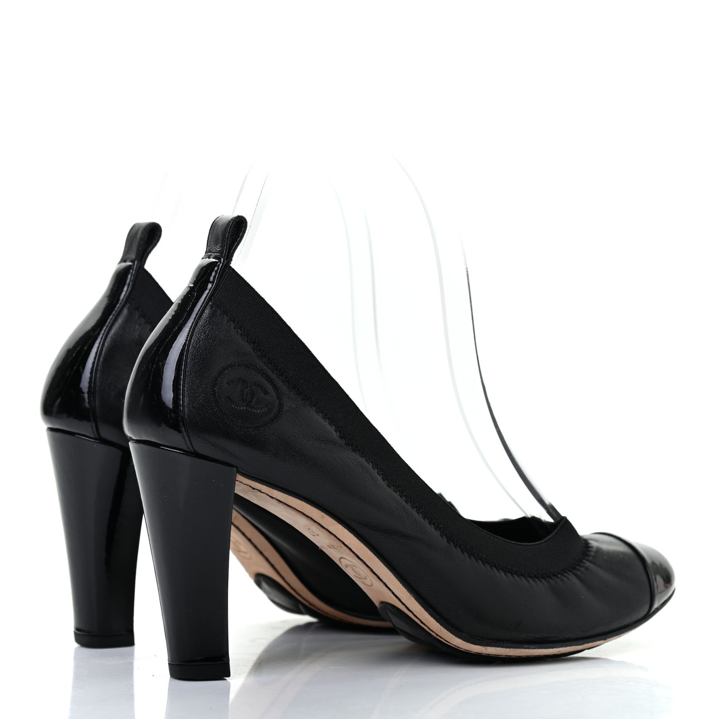 Lambskin Patent CC Elastic Cap Toe Ballerina Pumps 37 Black