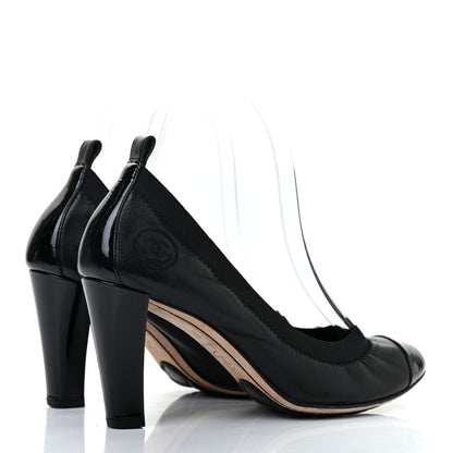Chanel Lambskin Patent CC Elastic Cap Toe Ballerina Pumps 37 Black 4 of 8