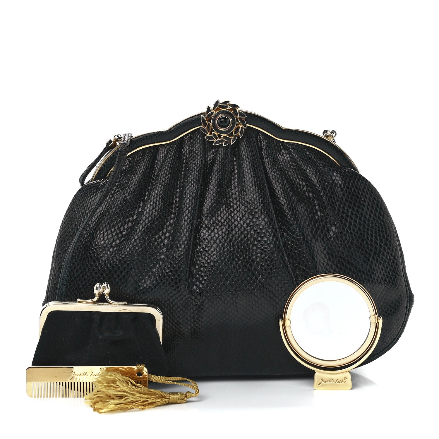 Judith Leiber Snakeskin Crystal Evening Bag Black 1 of 14