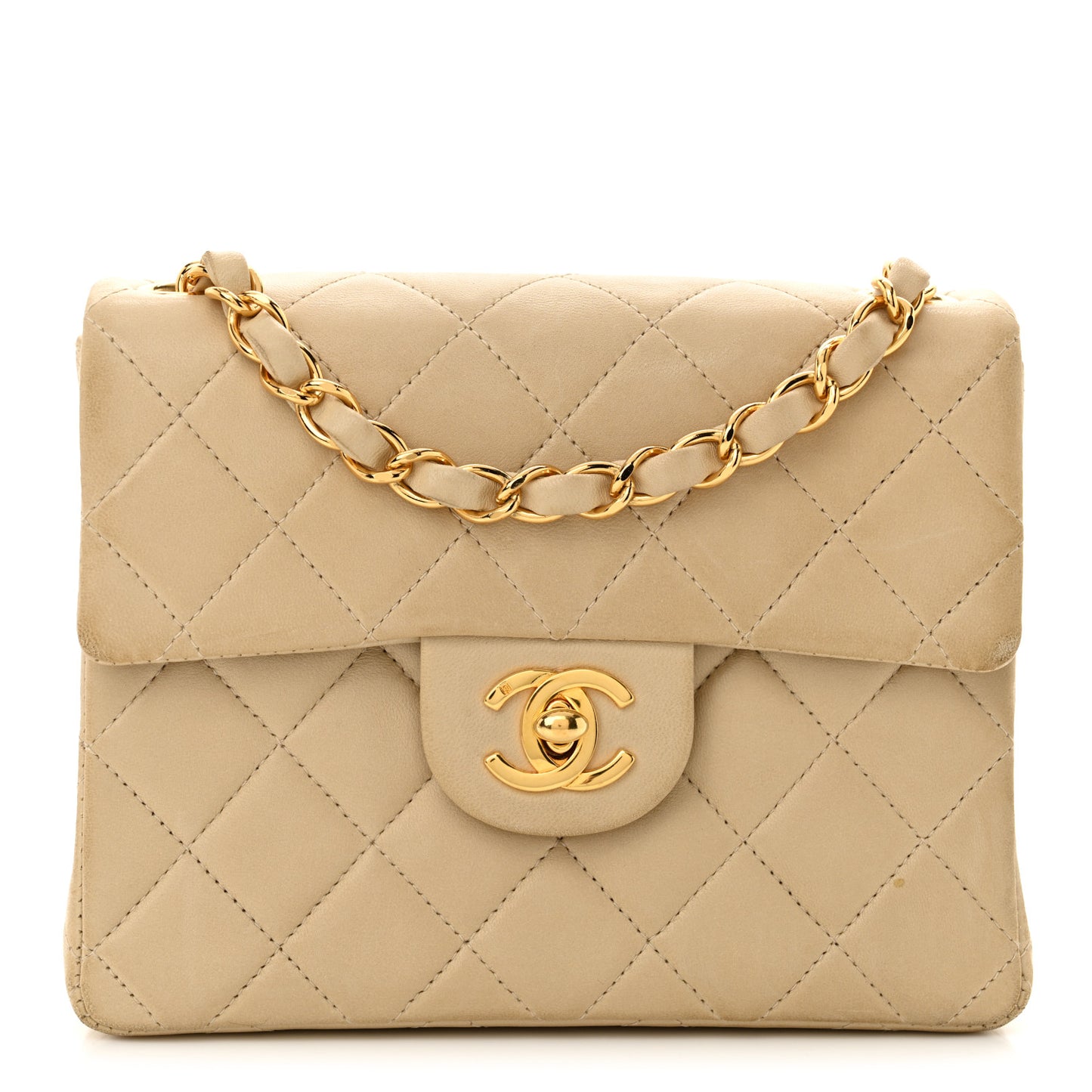 Lambskin Quilted Mini Square Flap Beige