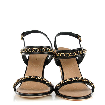 Chanel Crumpled Calfskin Chain Sandals 39 Black 2 of 8