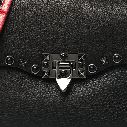 Valentino Garavani Pebbled Calfskin Onyx Medium Guitar Strap Rockstud Rolling Flap Love Blade Saddle Bag  Black 7 of 9