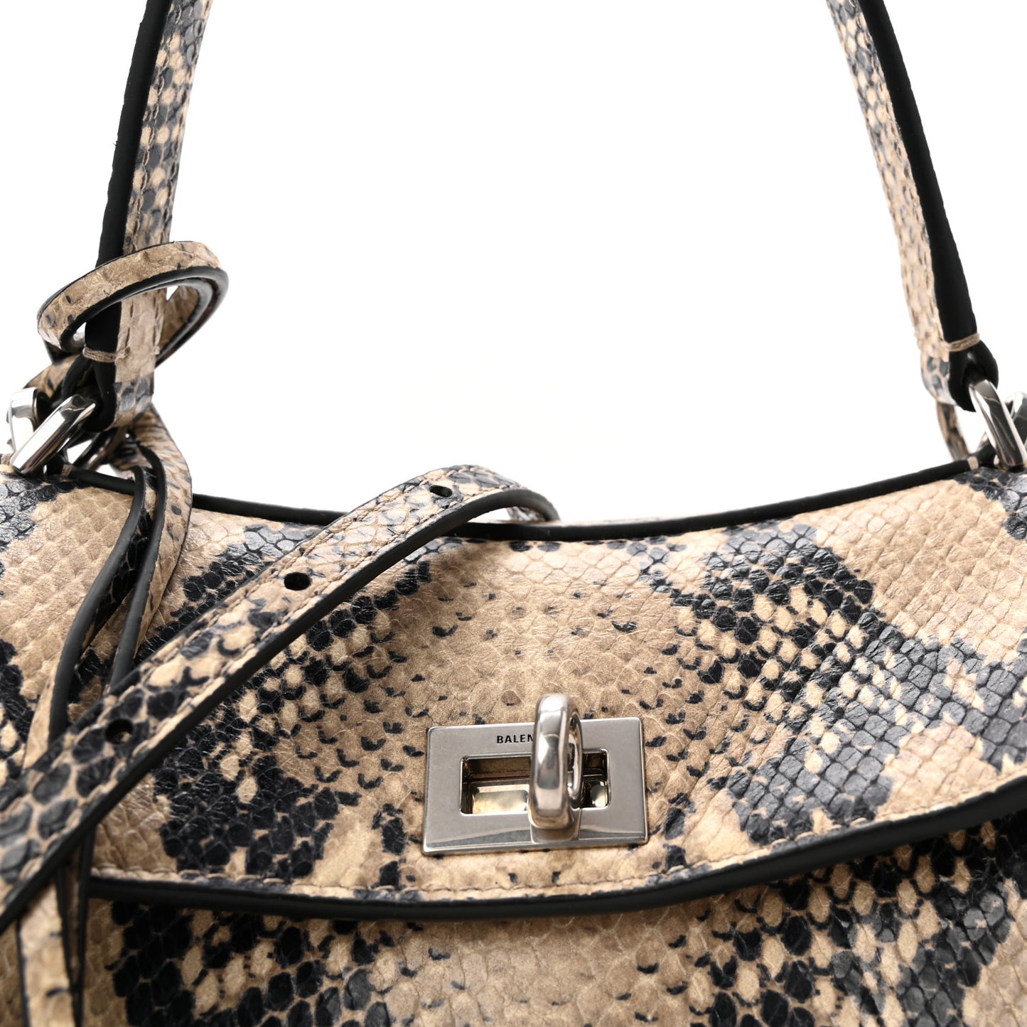 Python Embossed Calfskin Mini Rodeo Top Handle Handbag Natural