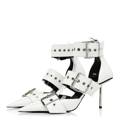 Balenciaga Shiny Kidskin Point Toe Buckle Pumps 38 White 3 of 12