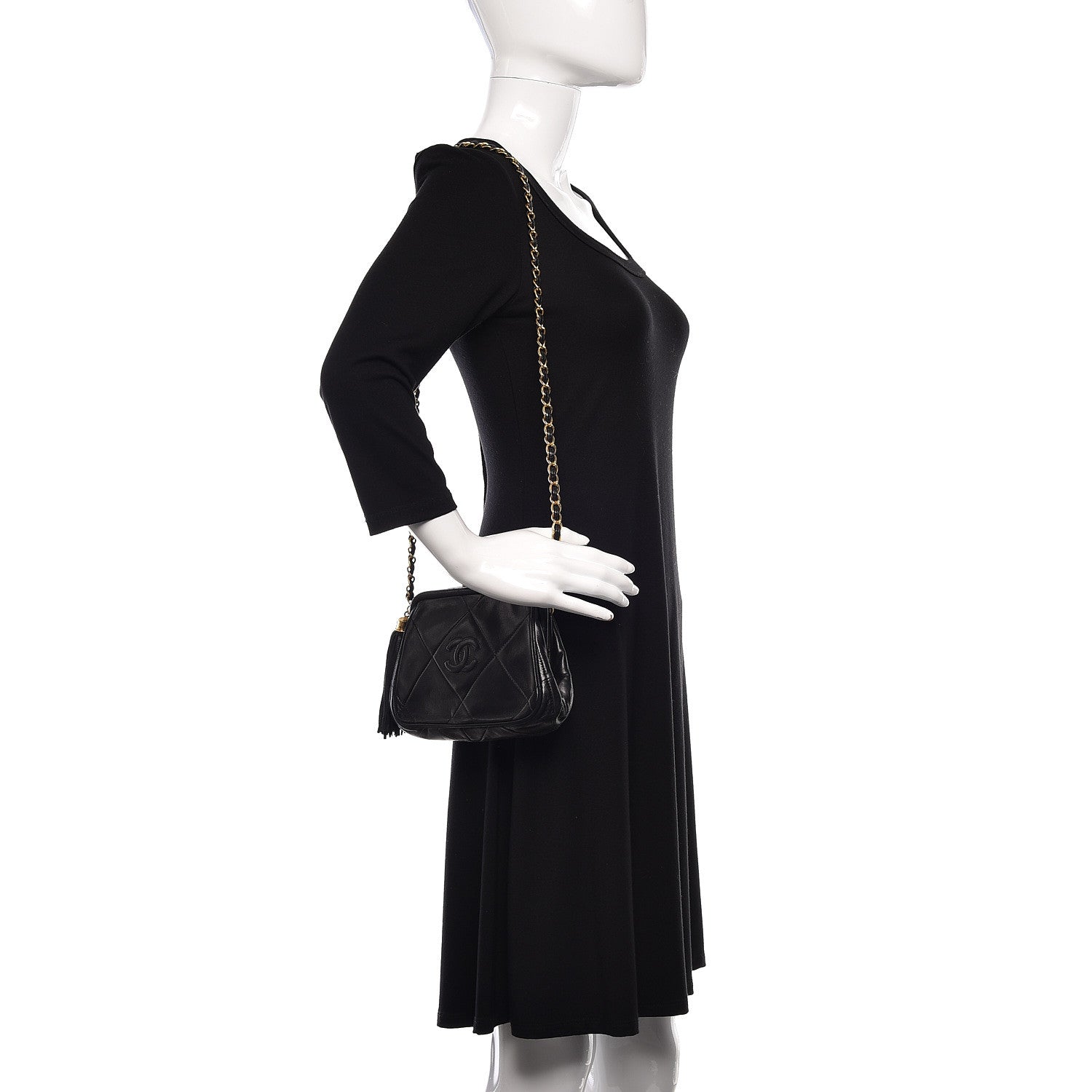 Chanel Lambskin Quilted Tassel Kisslock Evening Bag Black 2 of 12