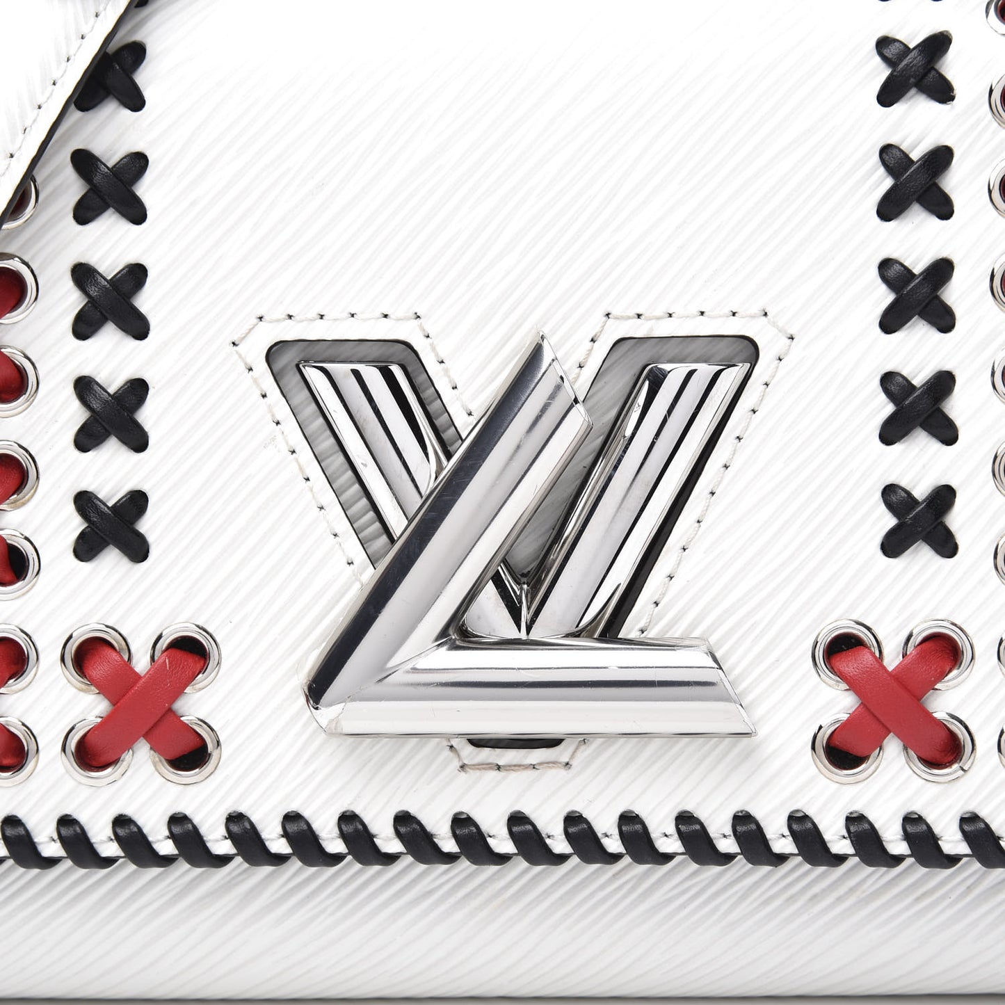 Epi Embroidered Twist Shoulder Bag PM White