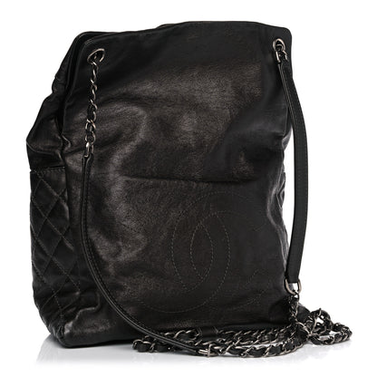 Chanel Metallic Lambskin Quilted Drawstring Backpack Dark Grey 2 of 13