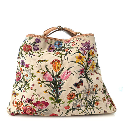 Gucci Canvas Flora Beaded Large Horsebit Chain Hobo White 1 of 15