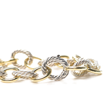 David Yurman Sterling Silver 18K Yellow Gold 12mm Large Oval Link Bracelet 4 of 5