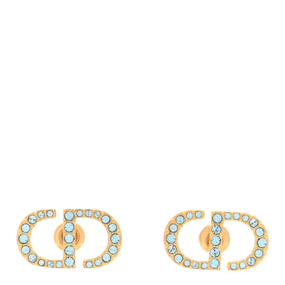 Christian Dior Crystal CD Earrings Blue Gold 1 of 6