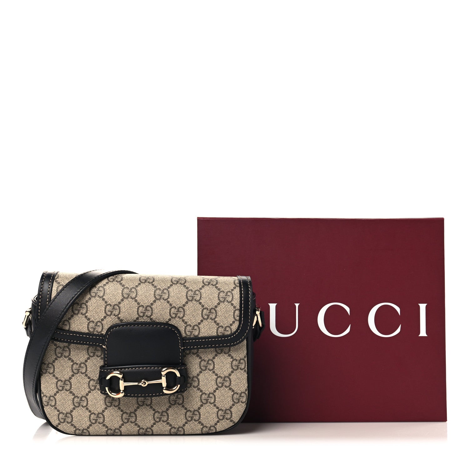 Gucci GG Supreme Monogram Horsebit 1955 Soft Small Shoulder Bag Beige Black 10 of 10
