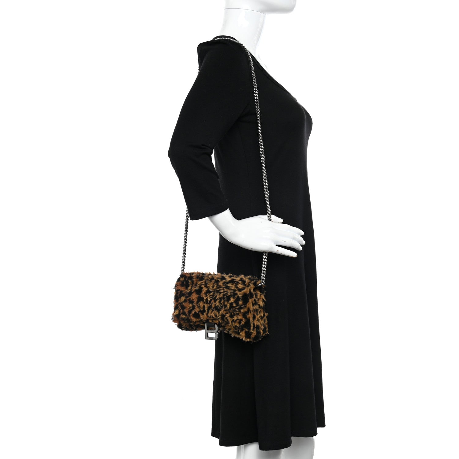 Balenciaga Fleece Leopard Print Hourglass Chain Bag Brown 3 of 11