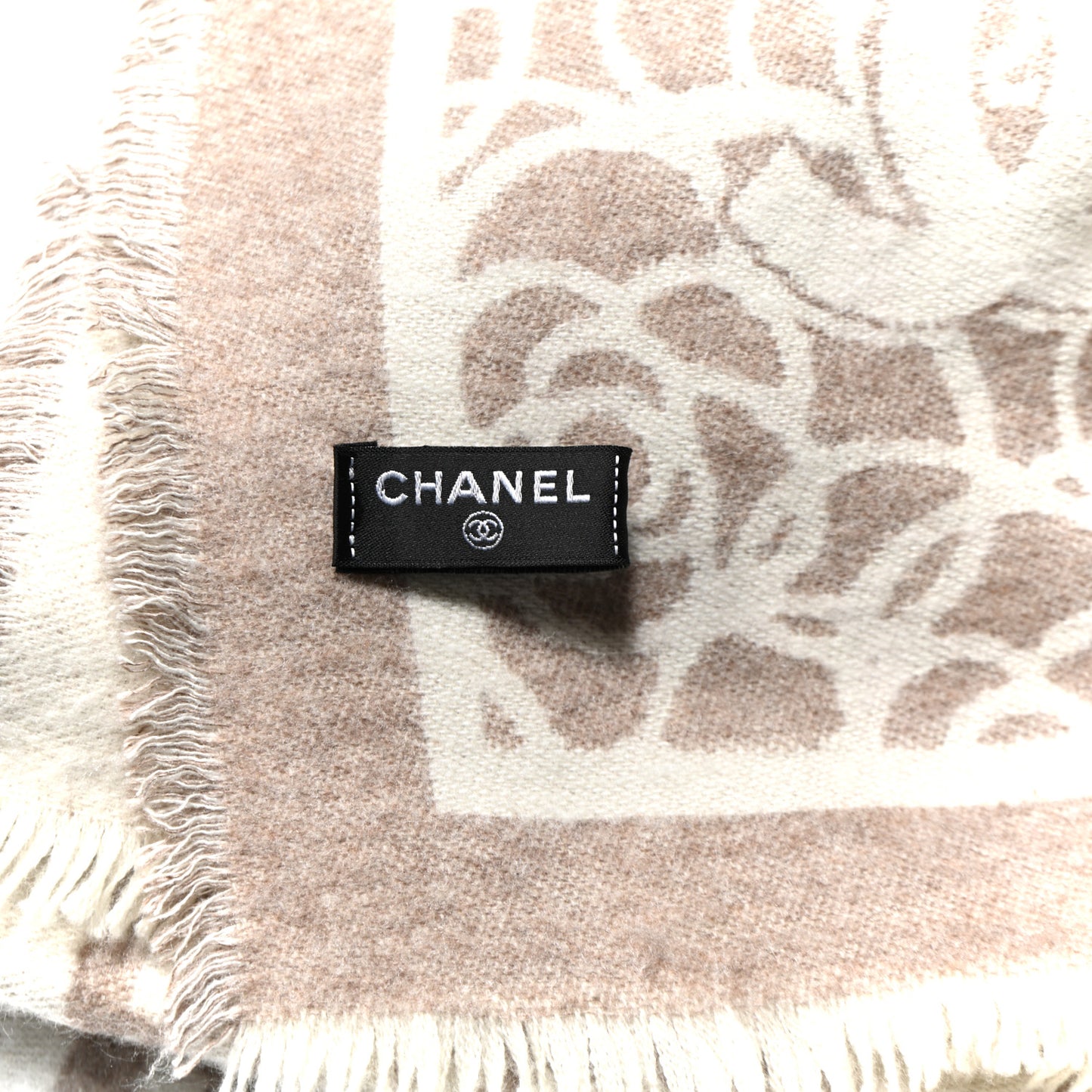 Cashmere Silk Camellia Logo Scarf Beige