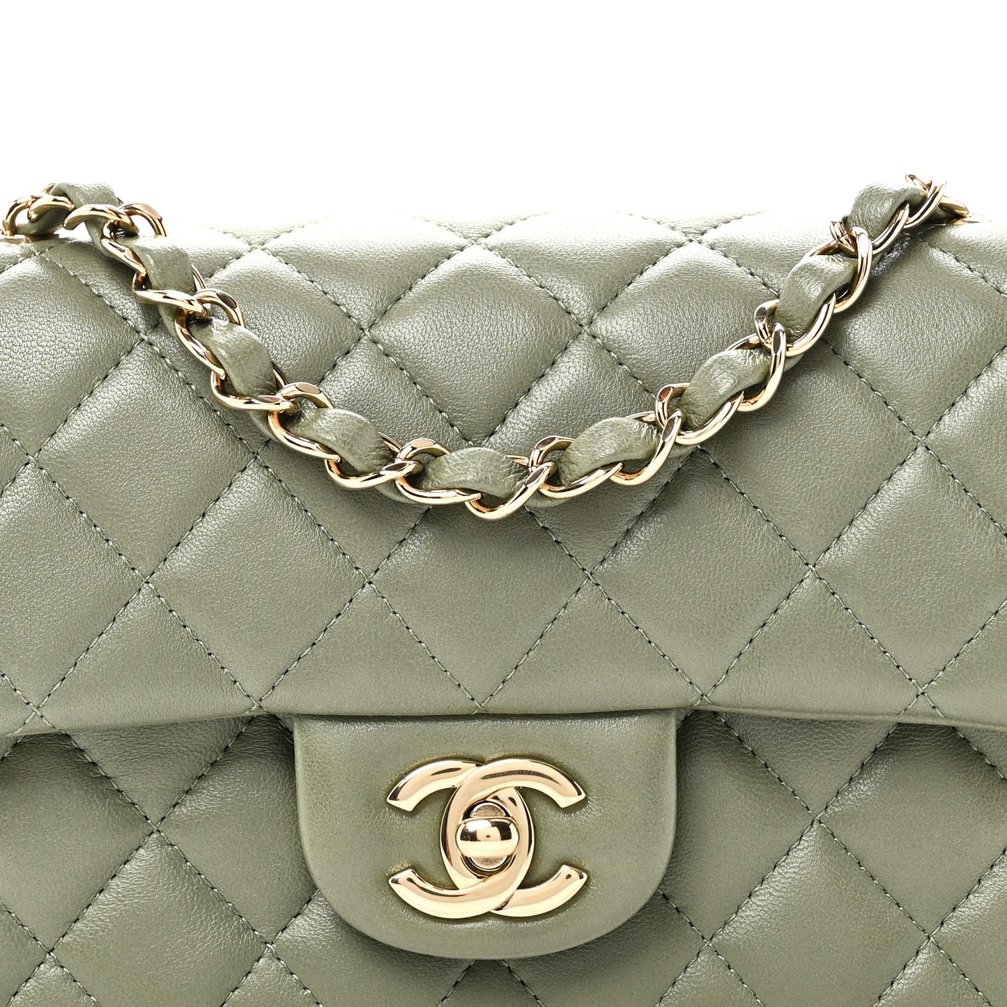 Lambskin Quilted Mini Rectangular Flap Green