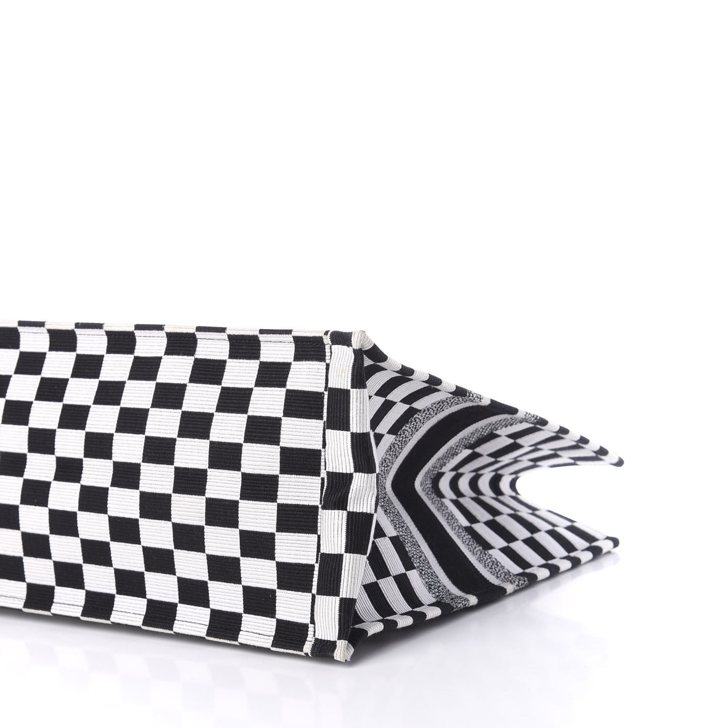 Canvas Embroidered Checkered Book Tote Black White