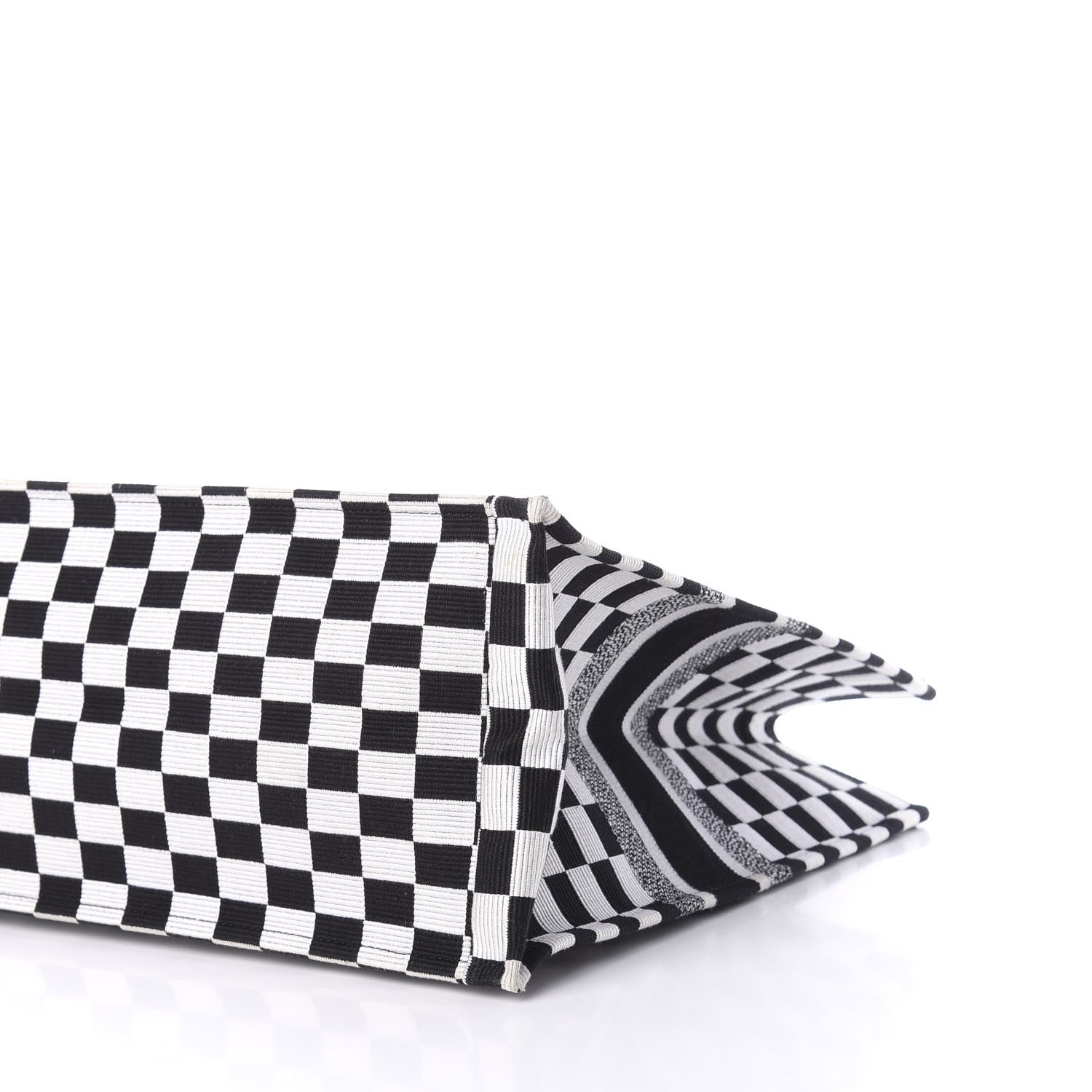 Christian Dior Canvas Embroidered Checkered Book Tote Black White 7 of 11