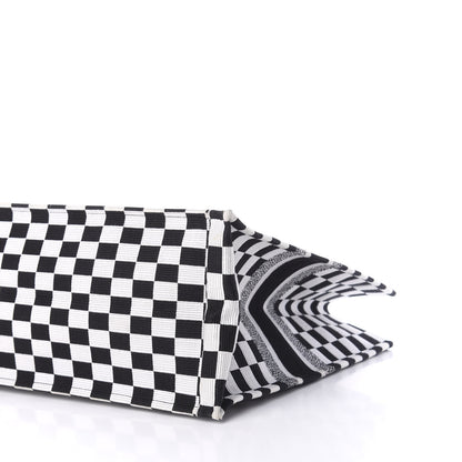 Christian Dior Canvas Embroidered Checkered Book Tote Black White 7 of 11