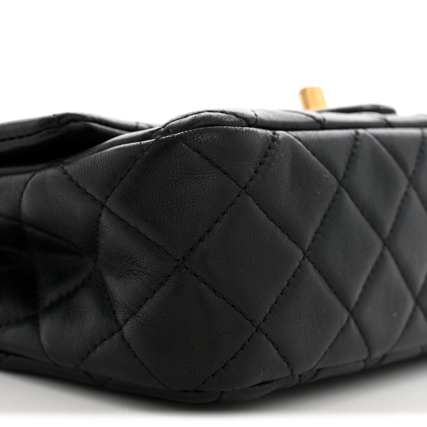 Lambskin Quilted Mini Rectangular Pearl Crush Flap Black