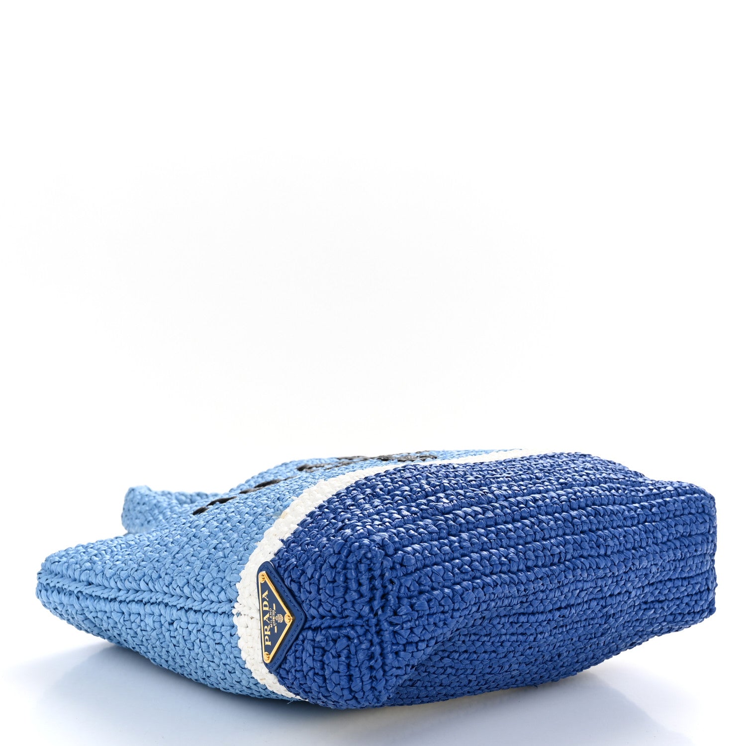 Prada Yarn Raffia Effect Crochet Small Logo Tote Celeste Blue 4 of 10