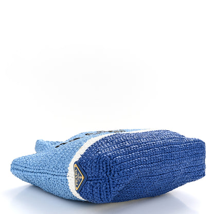 Prada Yarn Raffia Effect Crochet Small Logo Tote Celeste Blue 4 of 10