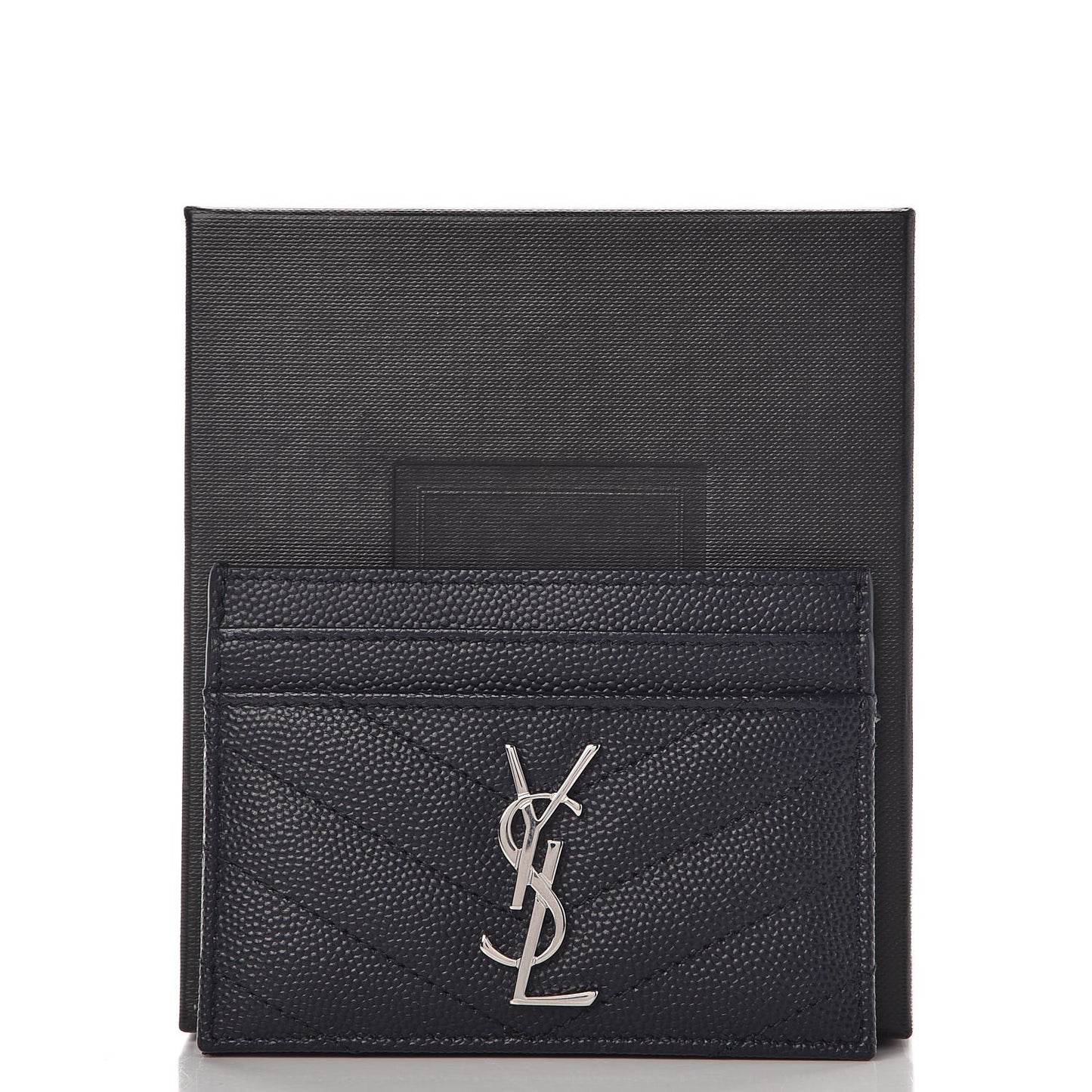 Grain De Poudre Matelasse Monogram Chevron Credit Card Case Deep Marine