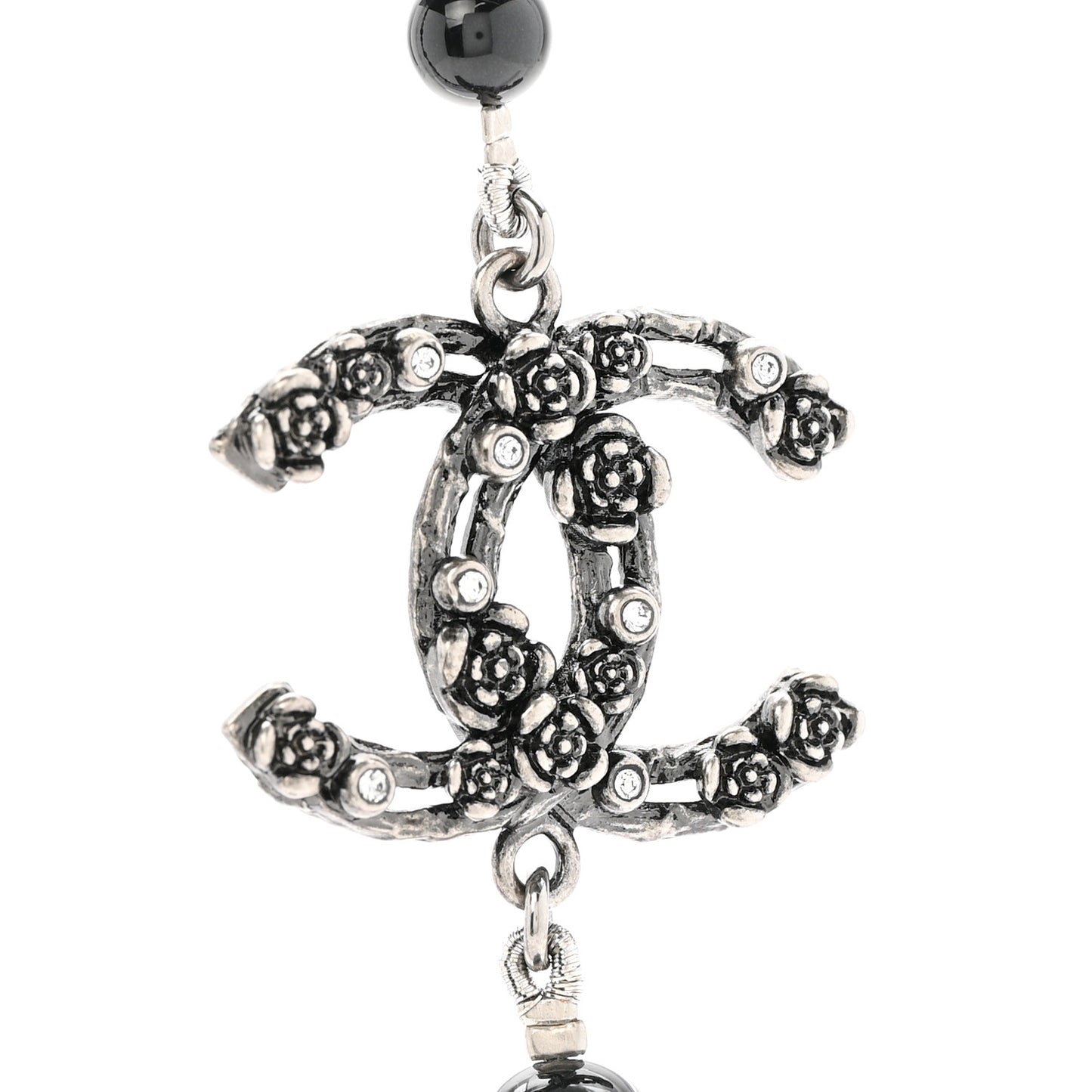 Pearl Crystal CC Camellia Necklace Ruthenium Black