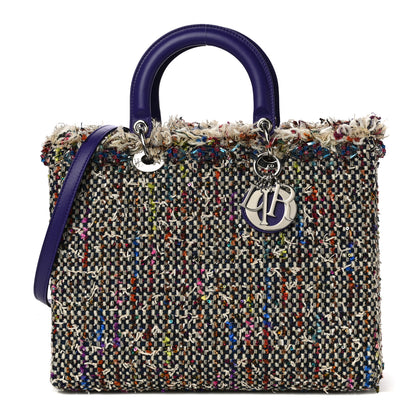 Christian Dior Tweed Embroidered Fringe Large Lady Dior Multicolor Purple 1 of 10