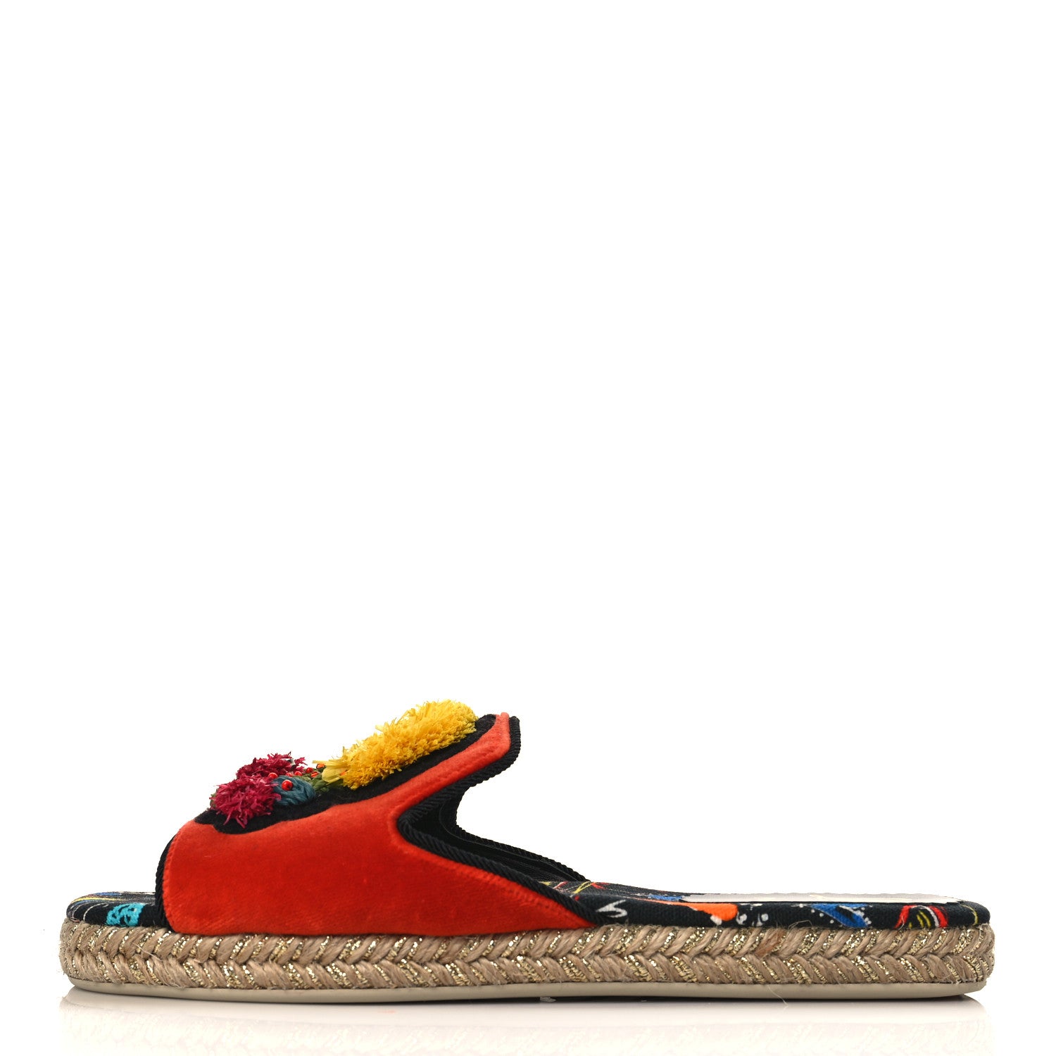 Christian Louboutin Canvas Raffia Velvet Pacha Loubi Flat Espadrilles 38 Multicolor 1 of 7