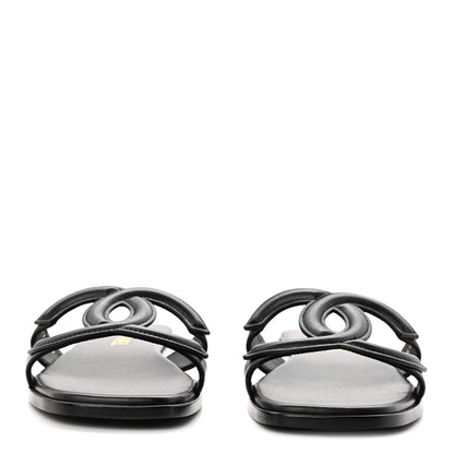 Chanel Lambskin CC Cut Out Mules Sandals 38 Black 3 of 9