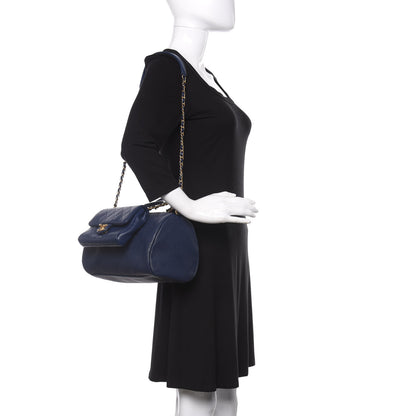 Chanel Grained Calfskin Lambskin Quilted Large Bowling Bag Blue 2 of 11