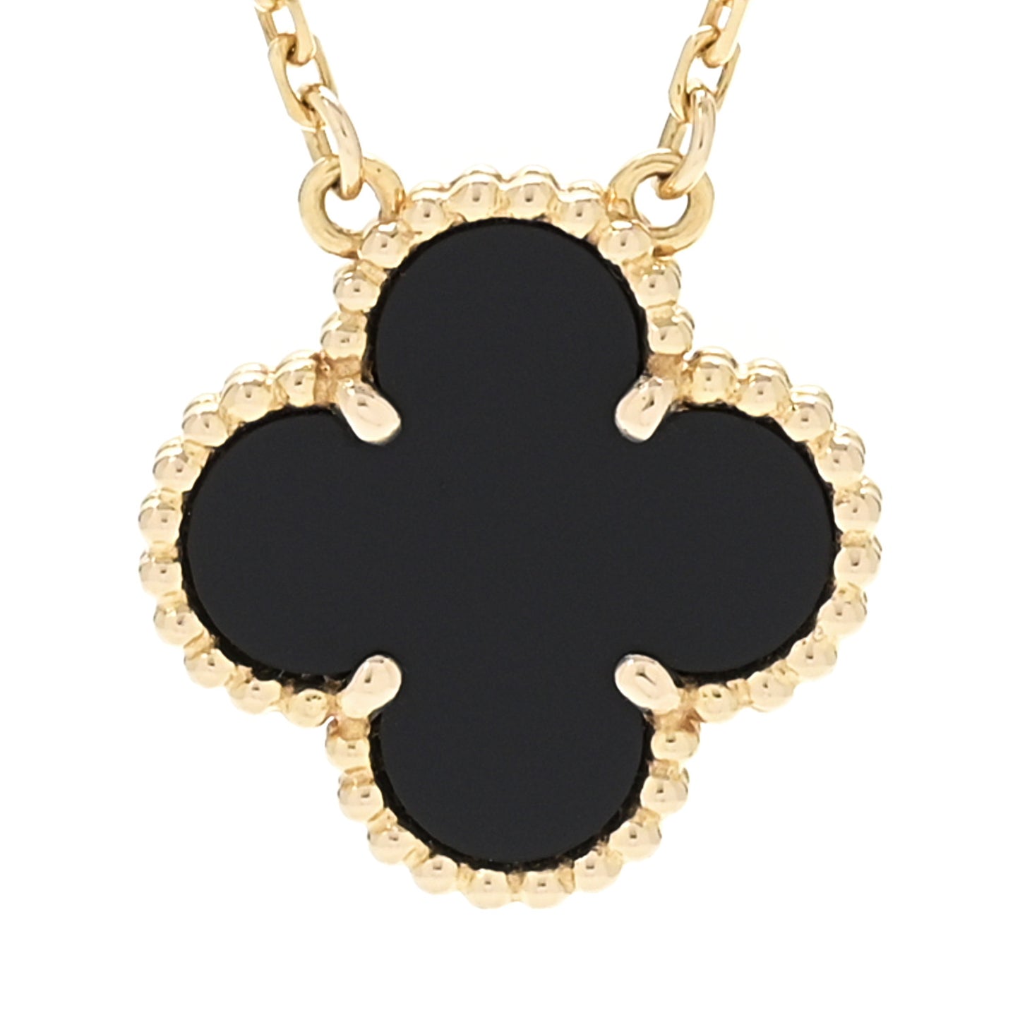 18K Yellow Gold Black Onyx Vintage Alhambra Pendant Necklace