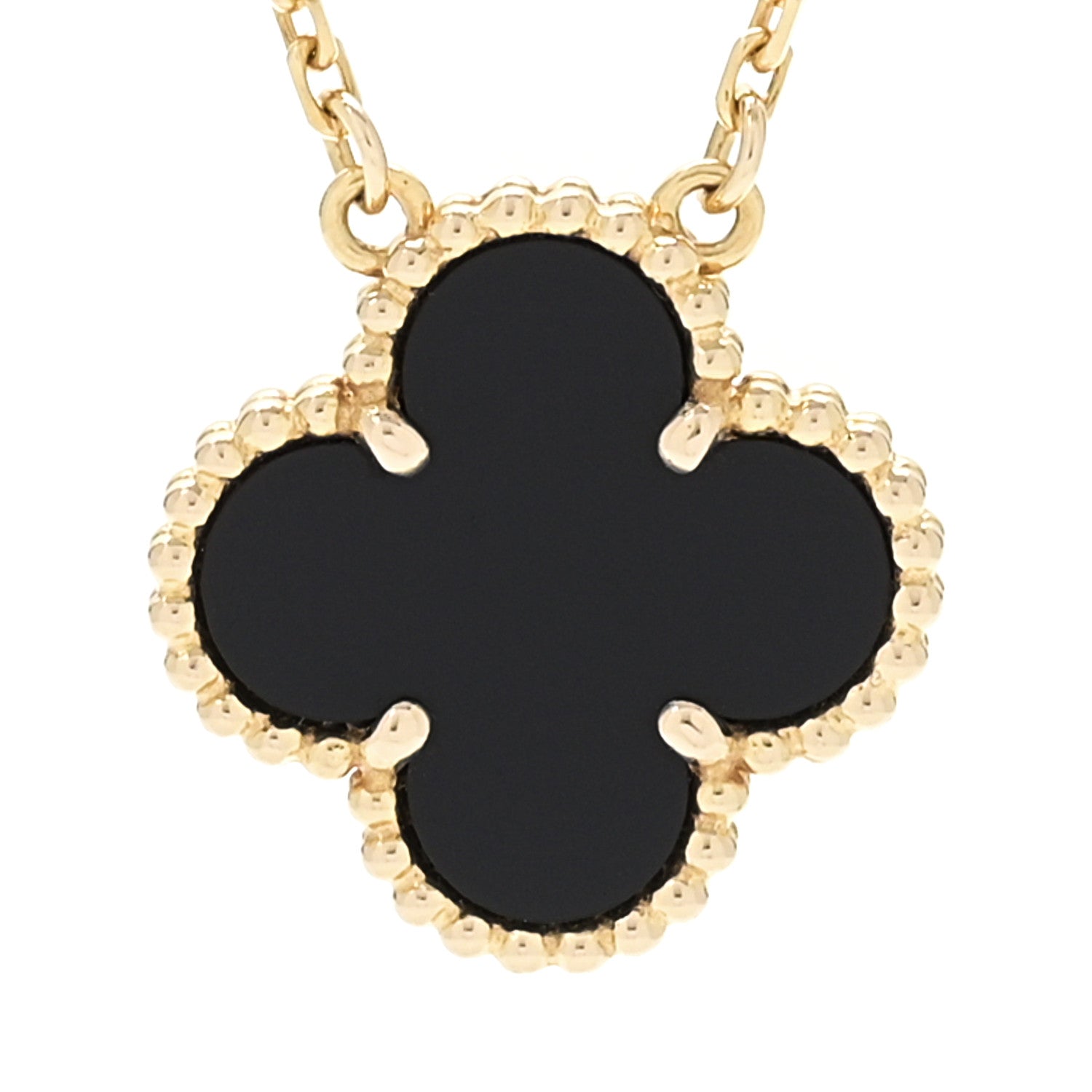 Van Cleef & Arpels 18K Yellow Gold Black Onyx Vintage Alhambra Pendant Necklace 4 of 7