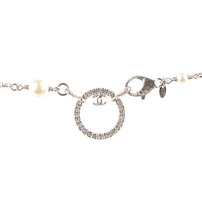 Chanel Crystal Pearl CC Necklace Silver 4 of 6