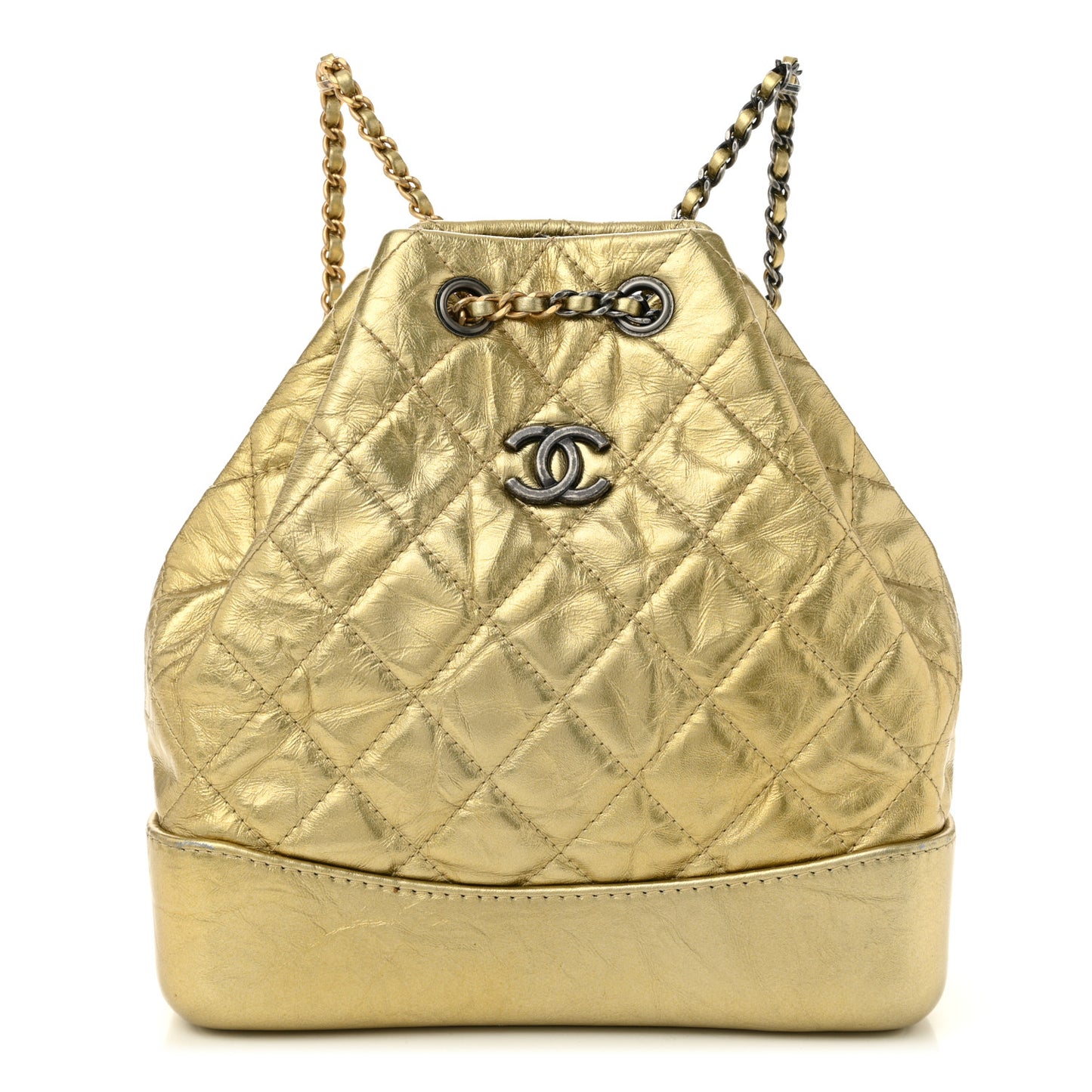 Metallic Lambskin Small Quilted Gabrielle Backpack Gold