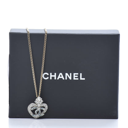 Chanel Crystal Heart CC Pendant Necklace Gold Silver Blue 3 of 5