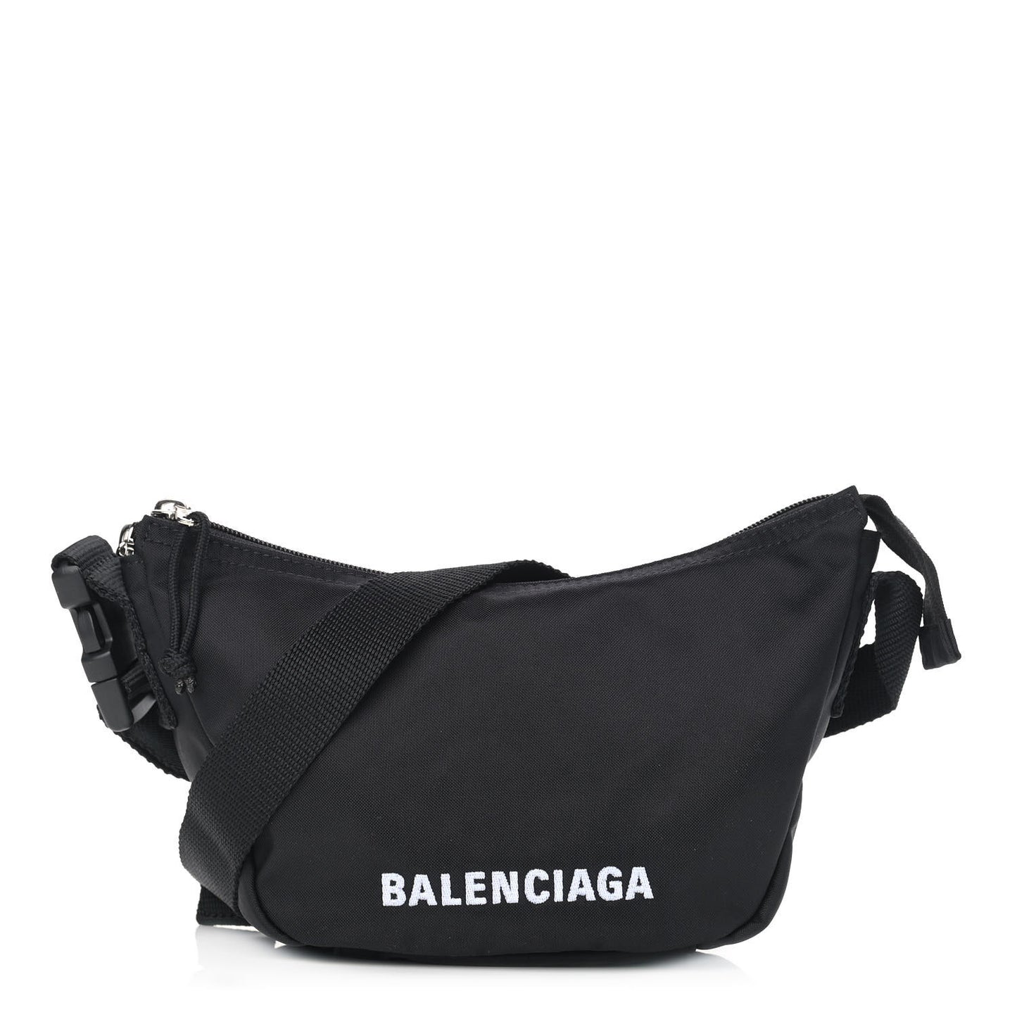 Recycled Sport Nylon Logo Embroidered Wheel Sling Bag Black White