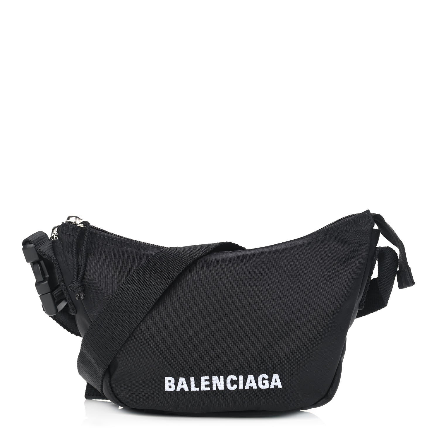 Balenciaga Recycled Sport Nylon Logo Embroidered Wheel Sling Bag Black White 1 of 9