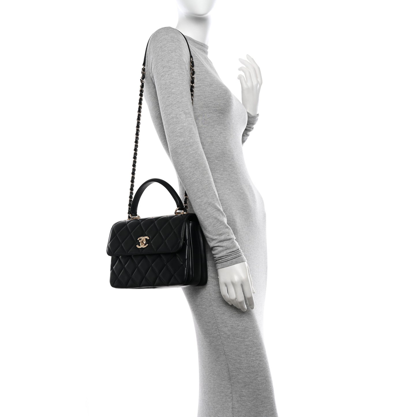 Lambskin Quilted Small Trendy CC Dual Handle Flap Bag Black