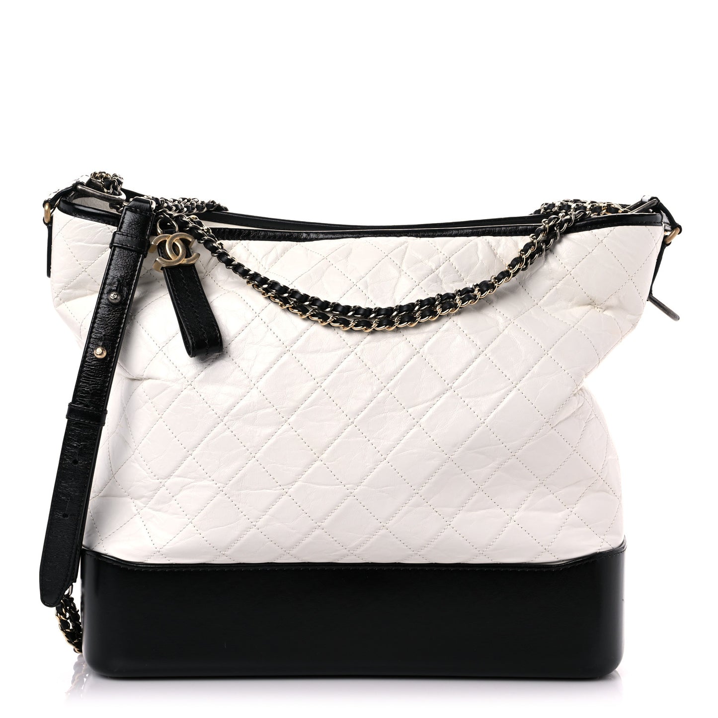 Aged Calfskin Quilted Maxi Gabrielle Hobo White Black