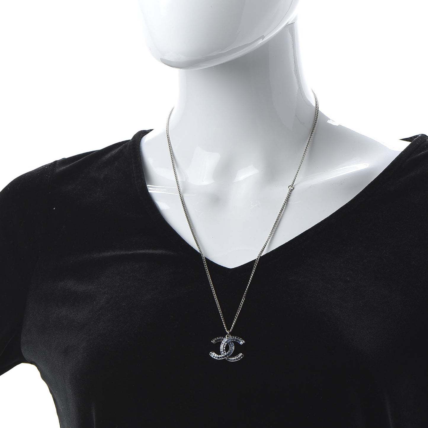Crystal Baguette CC Necklace Silver Blue