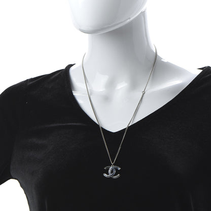 Chanel Crystal Baguette CC Necklace Silver Blue 2 of 7