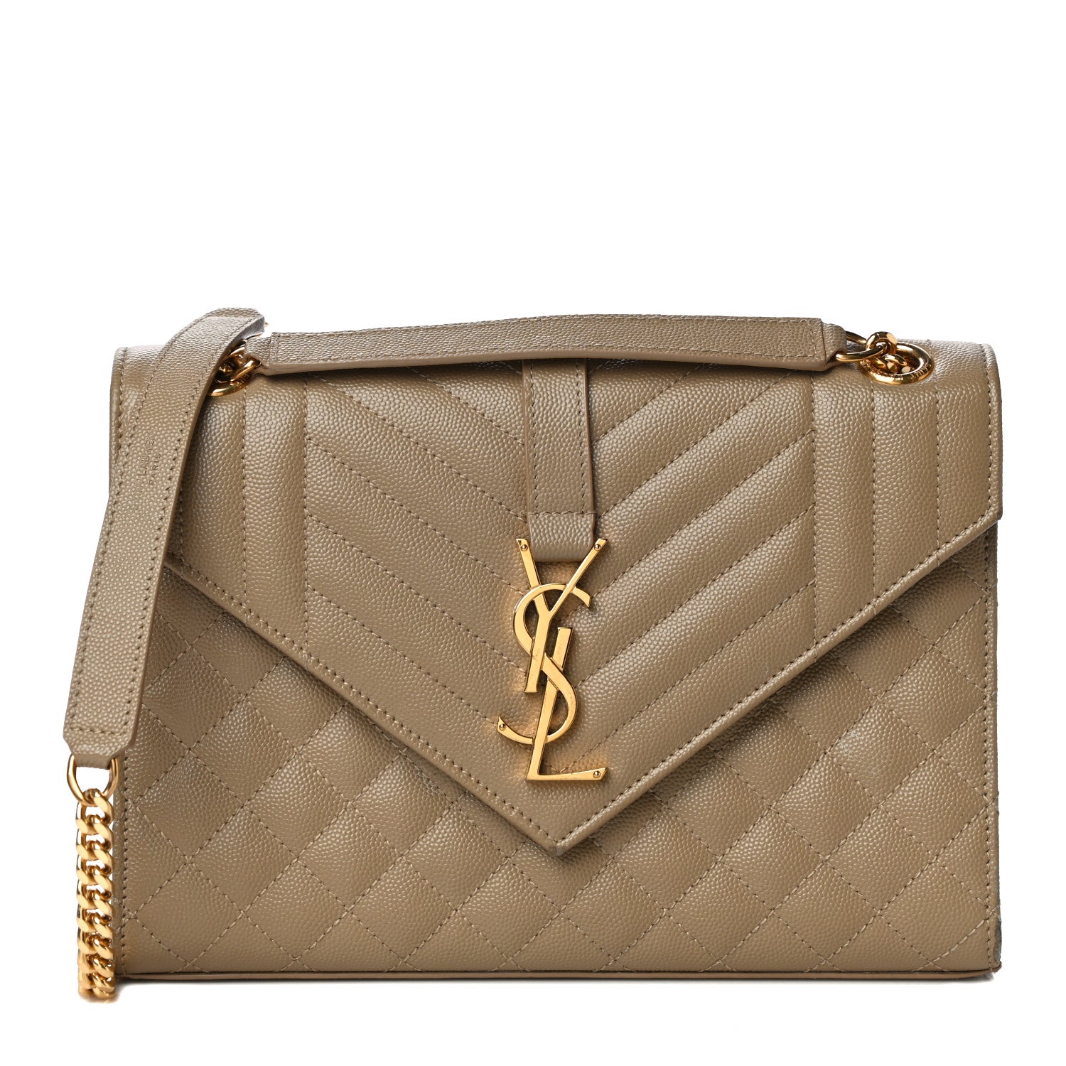 Saint Laurent Grain De Poudre Textured Mixed Matelasse Medium Triquilt Monogram Satchel Dark Beige 1 of 20