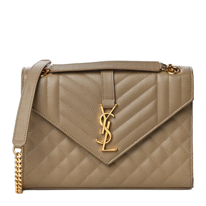 Saint Laurent Grain De Poudre Textured Mixed Matelasse Medium Triquilt Monogram Satchel Dark Beige 1 of 20