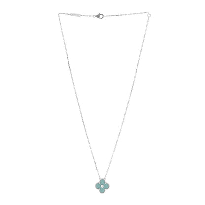 Van Cleef & Arpels 18K White Gold Diamond Celadon Green Sevres Porcelain Vintage Alhambra Pendant Necklace 3 of 7