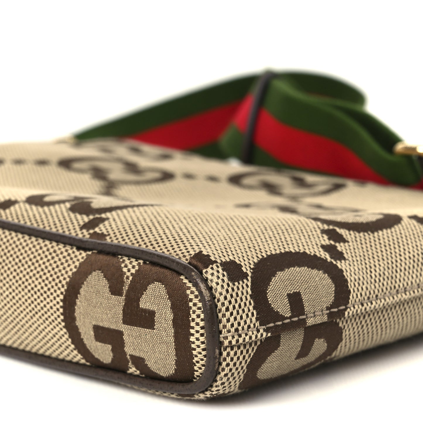 Monogram Jumbo GG Textured Dollar Calfskin Web Wristlet Messenger Bag Camel Ebony New Acero